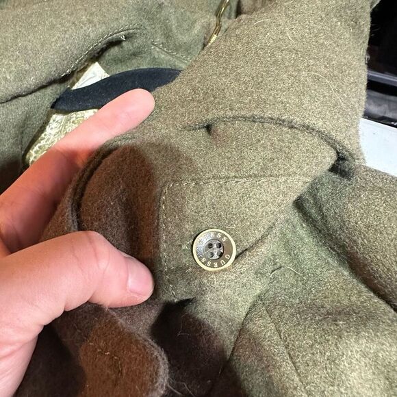Vintage Y2K Guess Military Melange Green Wool Blend Pea Coat Medium Safari - Picture 16 of 16